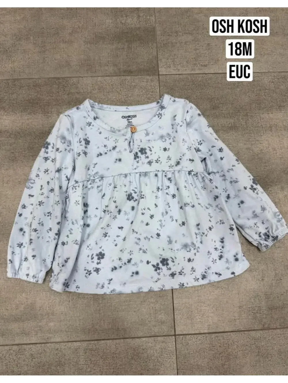 18m • OshKosh • Baby Toddler Girl • Light blue grey floral print long sleeve top